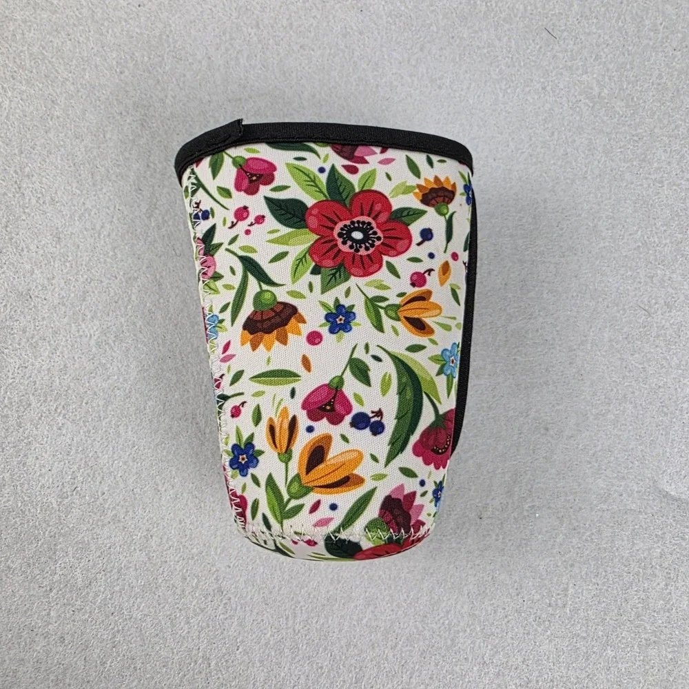 Floral Neoprene Insulated Drink Sleeve Can Cooler Multicolor Botanical Pattern